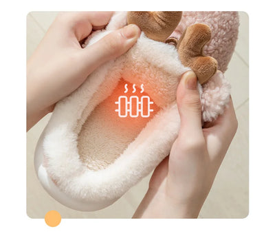 Winter Cotton Warm Plush Fur Antiskid Christmas Slippers Deer Antler Cotton Mops Outdoor Breathable Sole Soft Home Couples Shoes