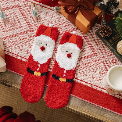 Christmas coral fleece socks mid-tube warm thickened floor sleep cartoon socks