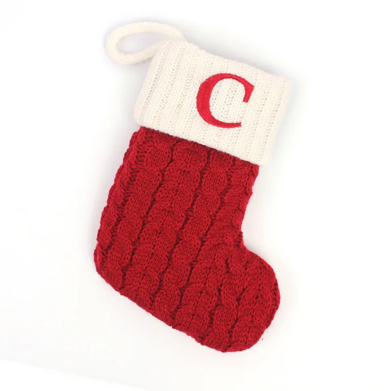 Letters Christmas Stocking New Knitting Christmas Tree Pendant Decorations For Home Xmas Gift Snowflake Alphabet Christmas Socks