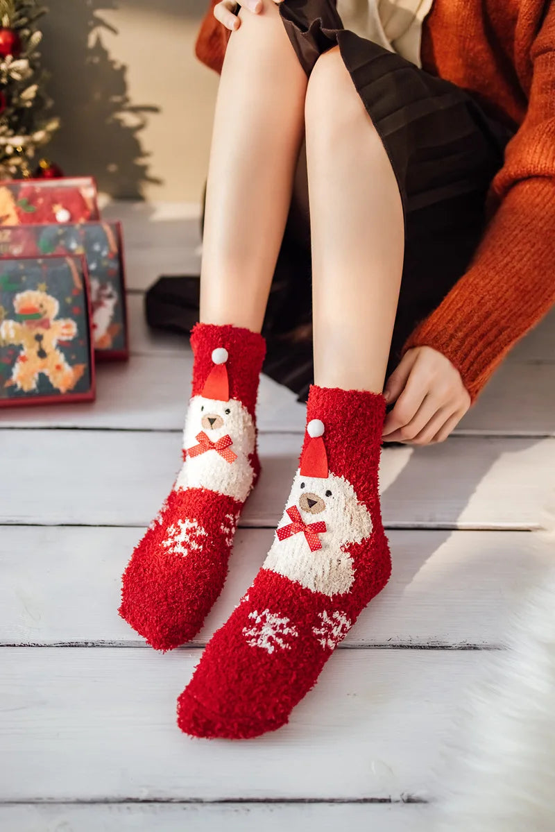 Christmas coral fleece socks mid-tube warm thickened floor sleep cartoon socks