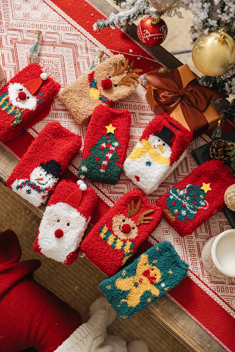 Christmas coral fleece socks mid-tube warm thickened floor sleep cartoon socks