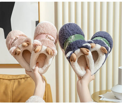 Winter Cotton Warm Plush Fur Antiskid Christmas Slippers Deer Antler Cotton Mops Outdoor Breathable Sole Soft Home Couples Shoes