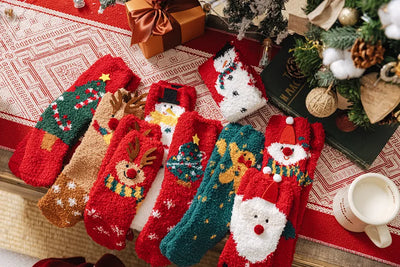 Christmas coral fleece socks mid-tube warm thickened floor sleep cartoon socks