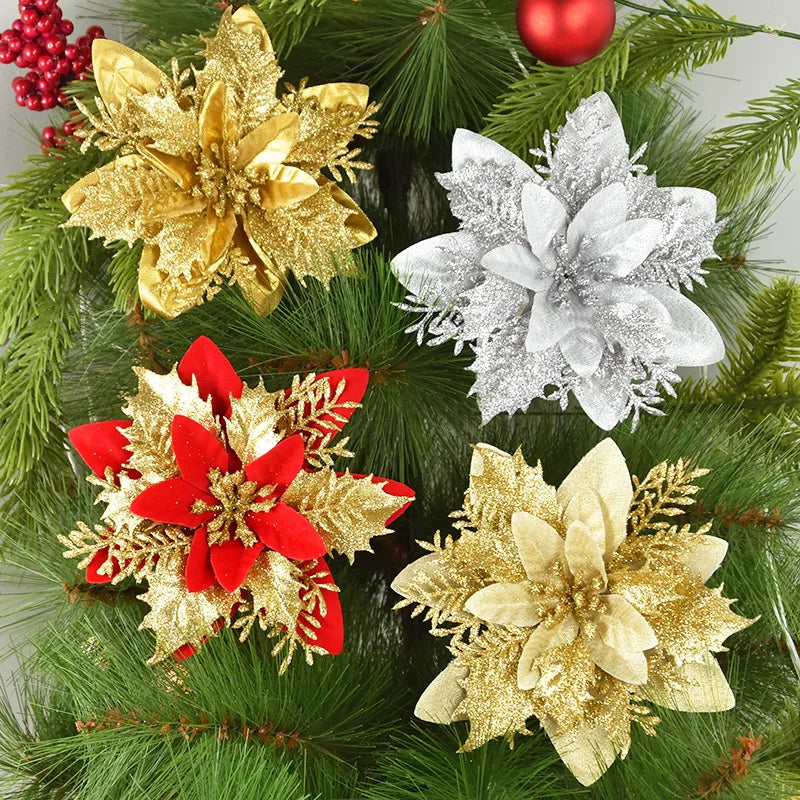 Glitter Artificial Christmas Flowers