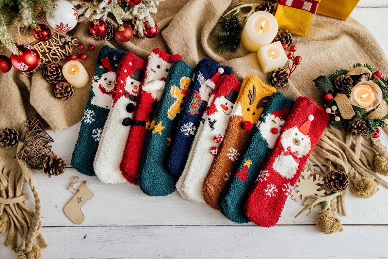 Christmas coral fleece socks mid-tube warm thickened floor sleep cartoon socks