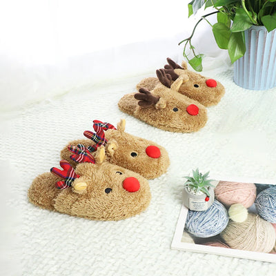 Christmas Reindeer Slippers House Flat Floor Soft Slides Non-Slip Winter Slippers Slip-On Slippers Cozy Women Men for Xmas Gift