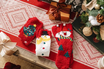 Christmas coral fleece socks mid-tube warm thickened floor sleep cartoon socks