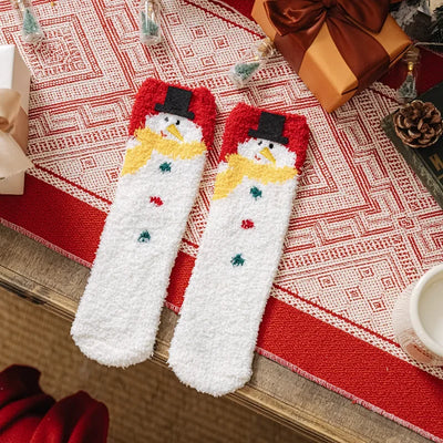 Christmas coral fleece socks mid-tube warm thickened floor sleep cartoon socks