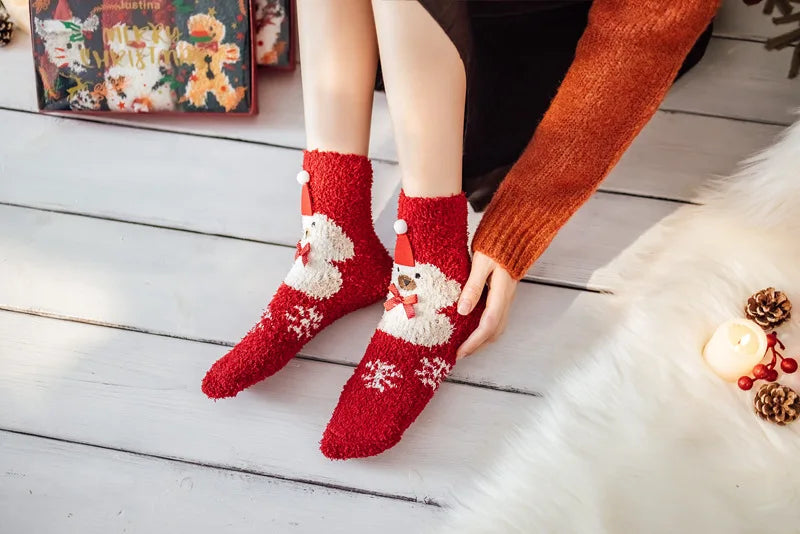 Christmas coral fleece socks mid-tube warm thickened floor sleep cartoon socks