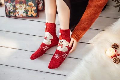 Christmas coral fleece socks mid-tube warm thickened floor sleep cartoon socks