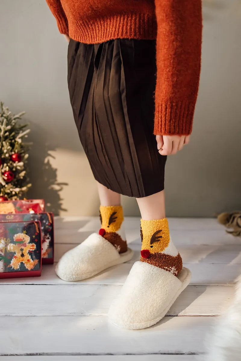 Christmas coral fleece socks mid-tube warm thickened floor sleep cartoon socks