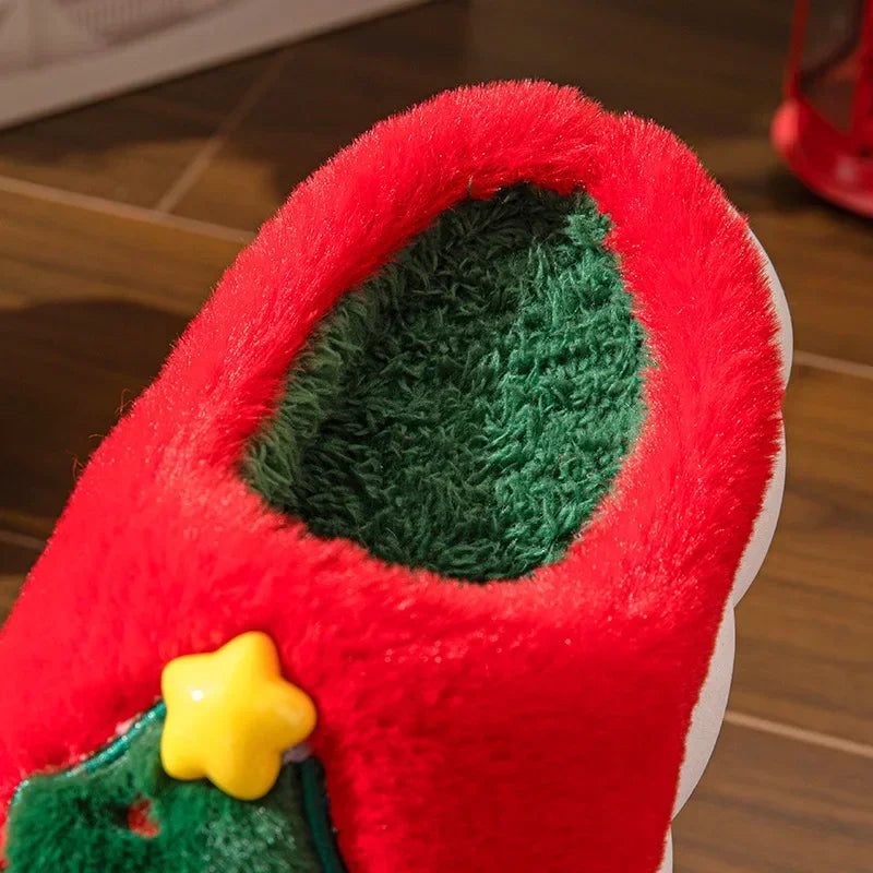 Cute Christmas Tree Women's Home Fluffy Slippers Cartoon Winter House Warm Shoes Designer Flat Casual New Year's Gift