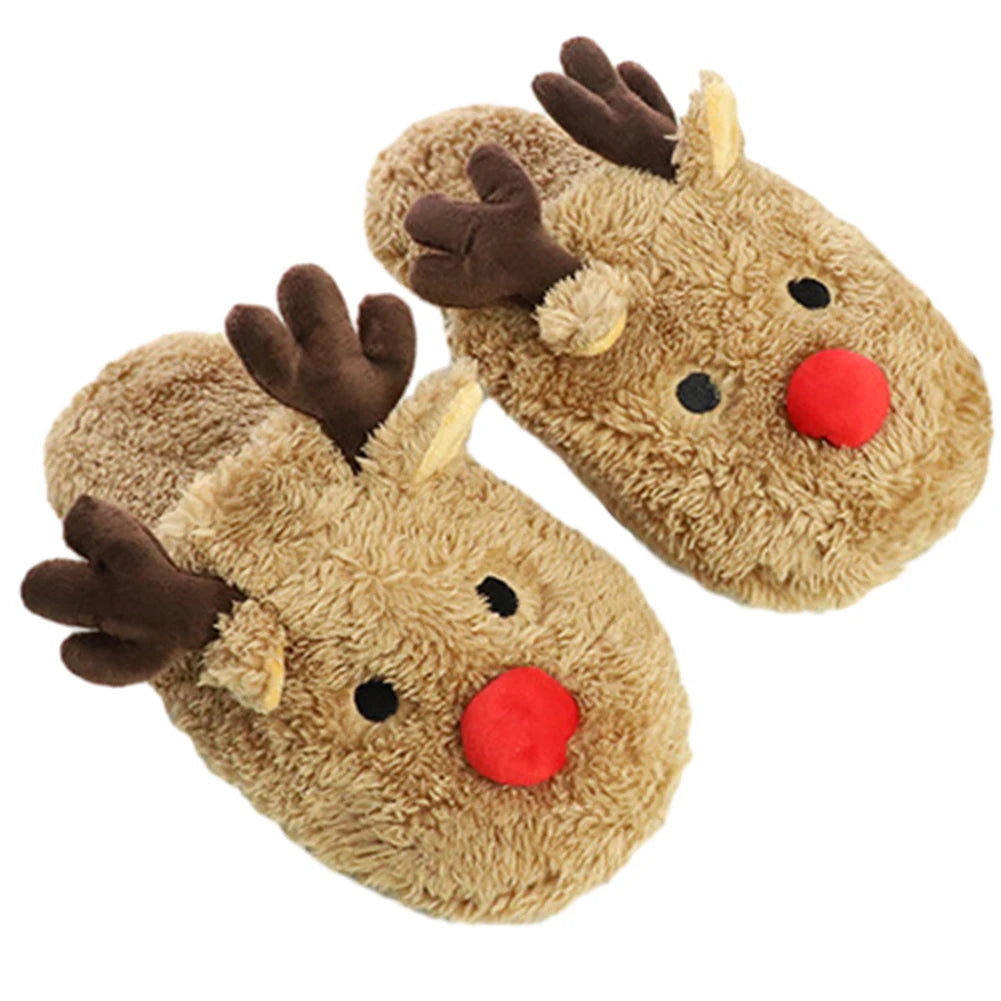 Christmas Reindeer Slippers House Flat Floor Soft Slides Non-Slip Winter Slippers Slip-On Slippers Cozy Women Men for Xmas Gift