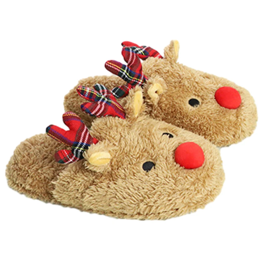 Christmas Reindeer Slippers House Flat Floor Soft Slides Non-Slip Winter Slippers Slip-On Slippers Cozy Women Men for Xmas Gift