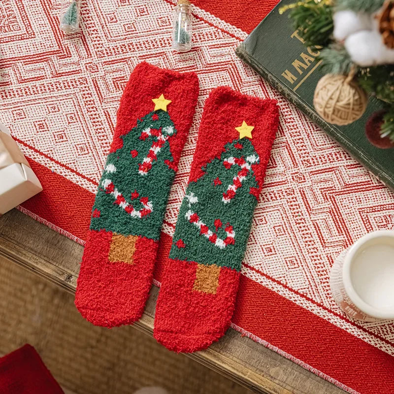 Christmas coral fleece socks mid-tube warm thickened floor sleep cartoon socks