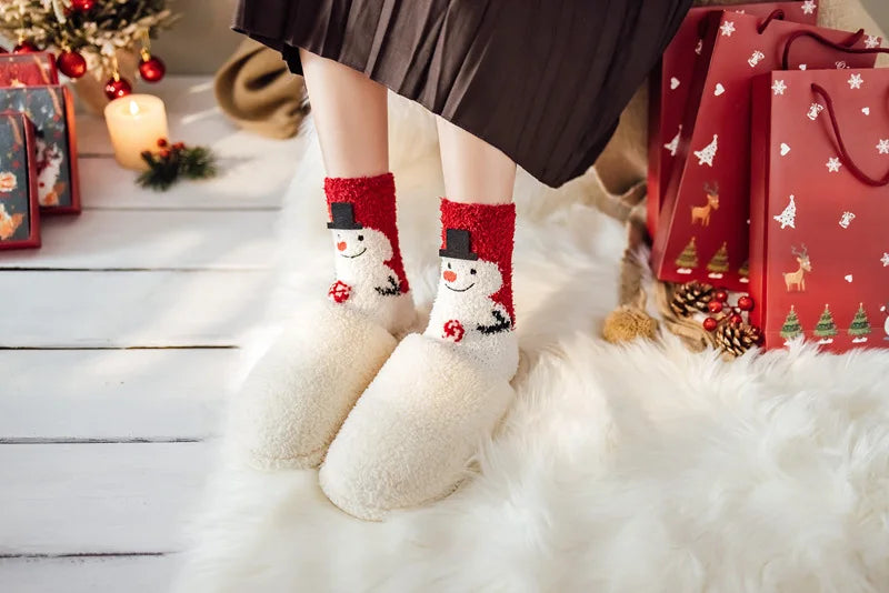 Christmas coral fleece socks mid-tube warm thickened floor sleep cartoon socks