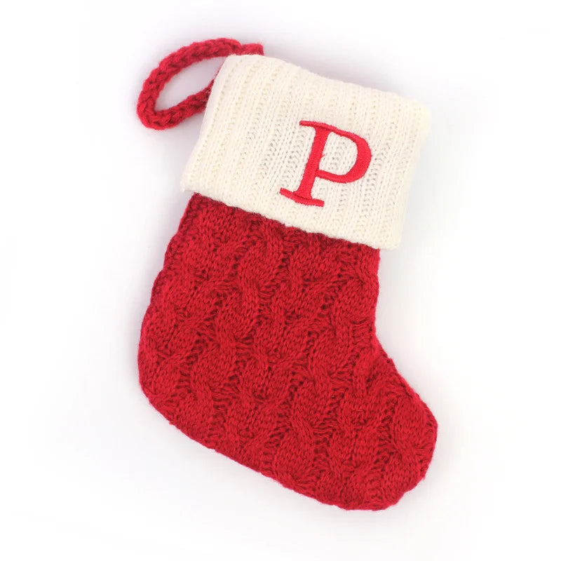 Letters Christmas Stocking New Knitting Christmas Tree Pendant Decorations For Home Xmas Gift Snowflake Alphabet Christmas Socks