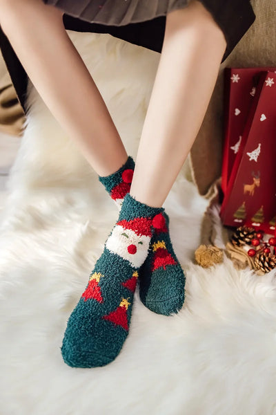 Christmas coral fleece socks mid-tube warm thickened floor sleep cartoon socks