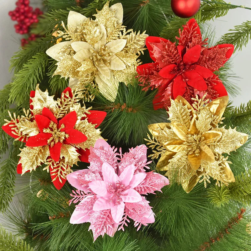 Glitter Artificial Christmas Flowers