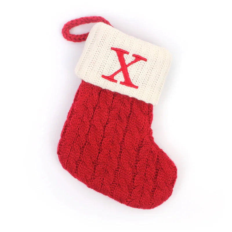 Letters Christmas Stocking New Knitting Christmas Tree Pendant Decorations For Home Xmas Gift Snowflake Alphabet Christmas Socks