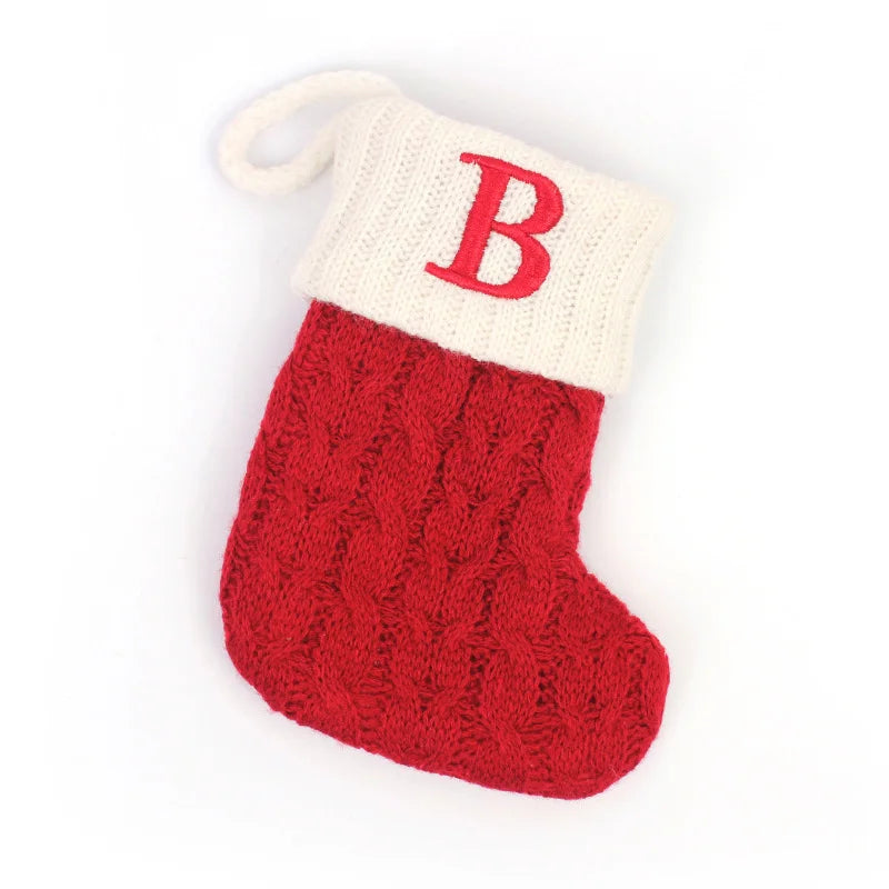 Letters Christmas Stocking New Knitting Christmas Tree Pendant Decorations For Home Xmas Gift Snowflake Alphabet Christmas Socks