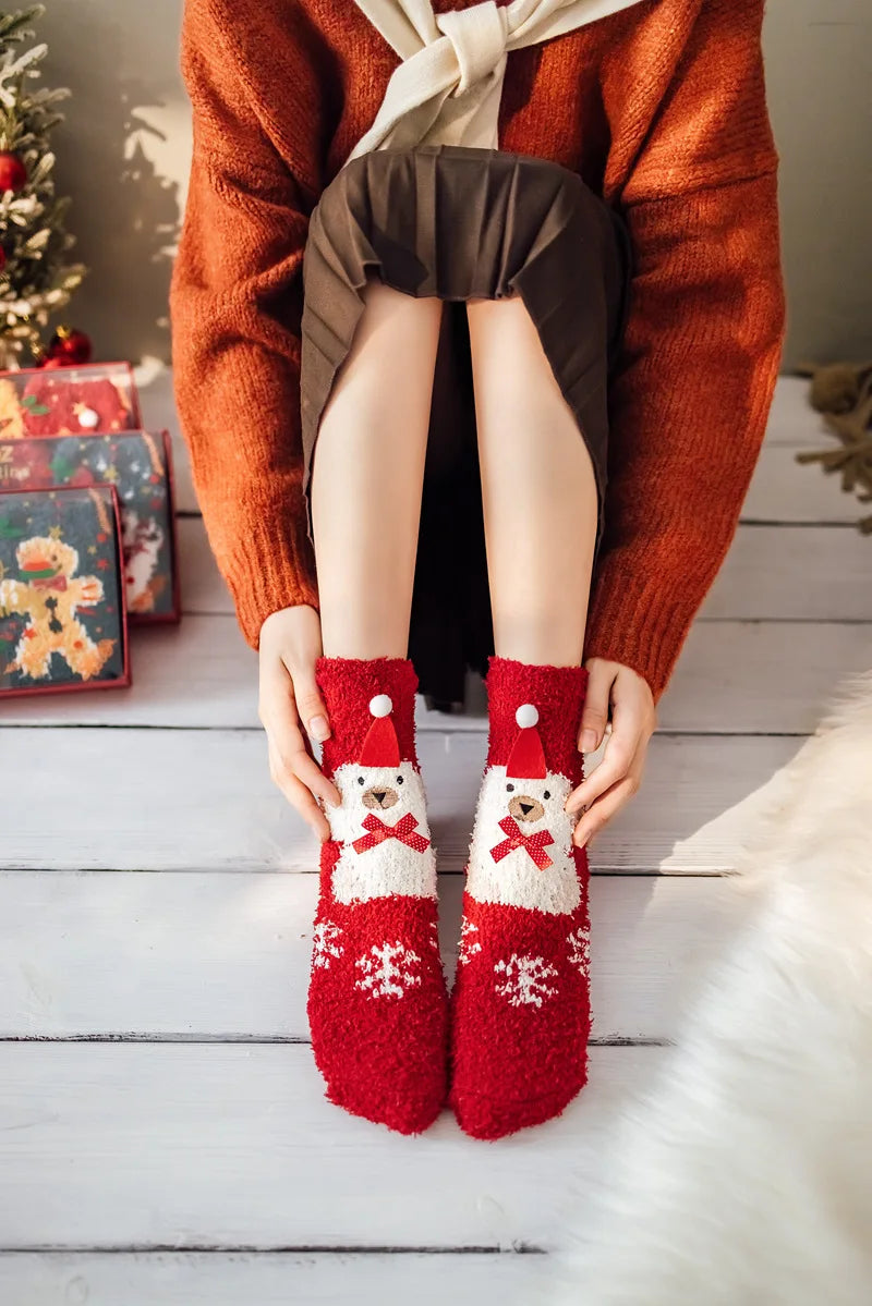 Christmas coral fleece socks mid-tube warm thickened floor sleep cartoon socks