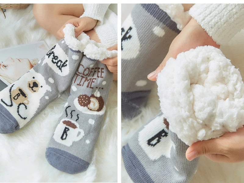 2024 New Cute Warm Socks Thicken Plus Winter Women Fuzzy Socks Christmas Kawaii Stocking Xmas Gift Home Floor Room Funny Sock