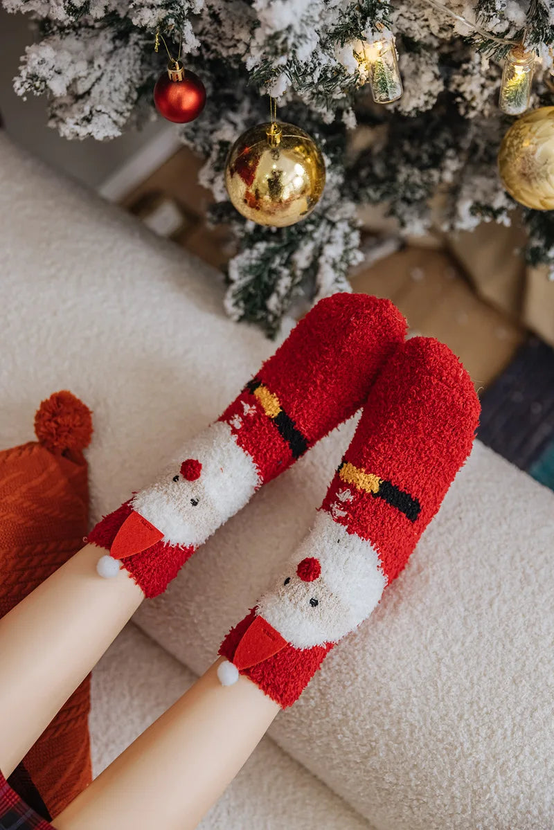 Christmas coral fleece socks mid-tube warm thickened floor sleep cartoon socks