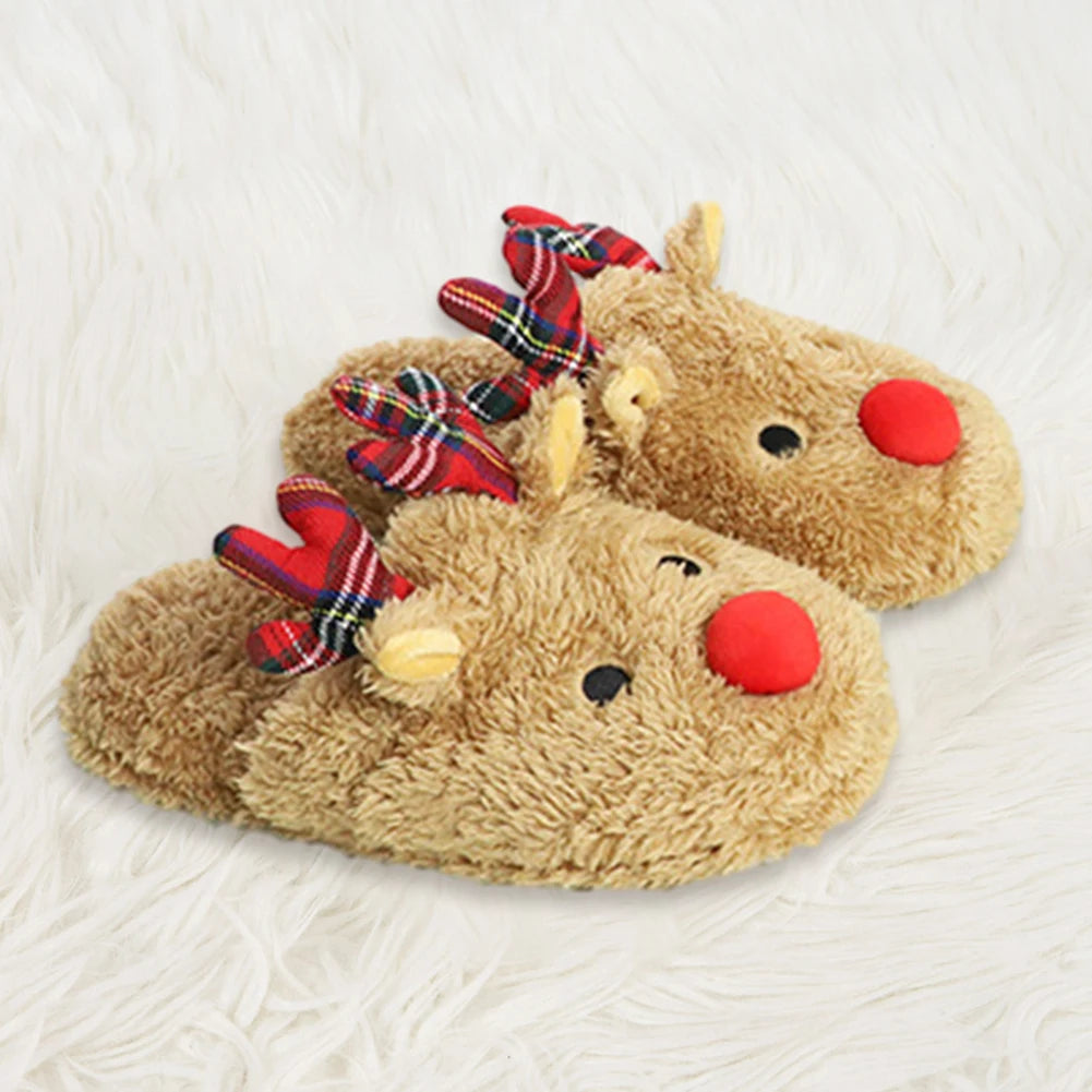 Christmas Reindeer Slippers House Flat Floor Soft Slides Non-Slip Winter Slippers Slip-On Slippers Cozy Women Men for Xmas Gift