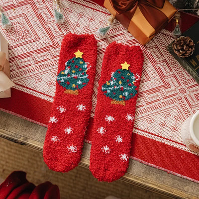 Christmas coral fleece socks mid-tube warm thickened floor sleep cartoon socks