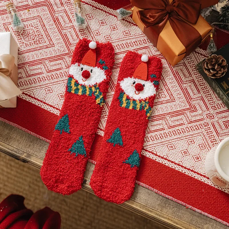 Christmas coral fleece socks mid-tube warm thickened floor sleep cartoon socks