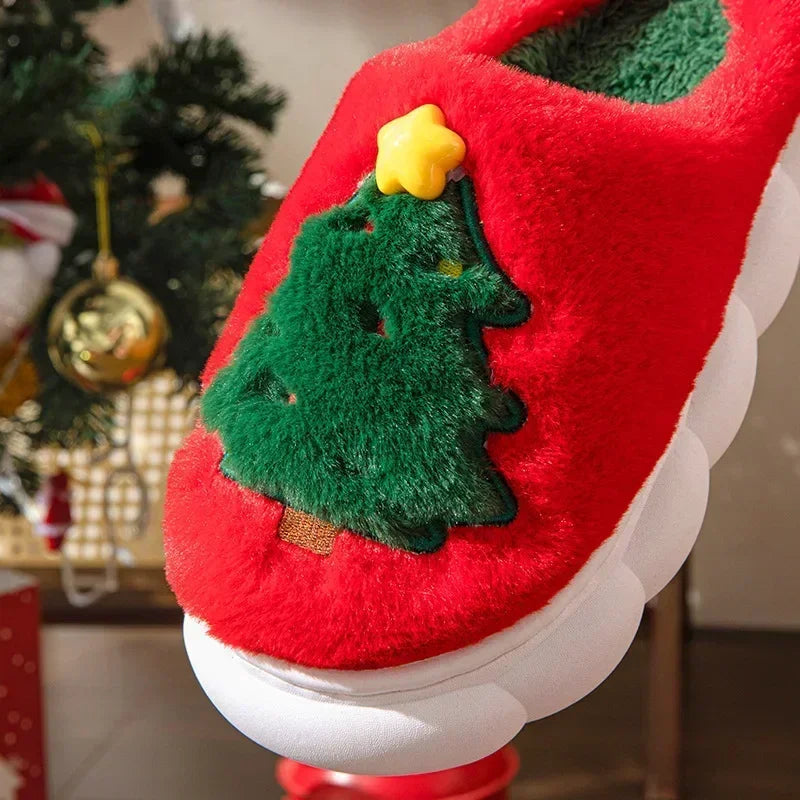 Cute Christmas Tree Women's Home Fluffy Slippers Cartoon Winter House Warm Shoes Designer Flat Casual New Year's Gift