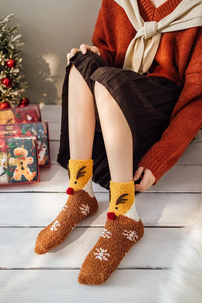 Christmas coral fleece socks mid-tube warm thickened floor sleep cartoon socks