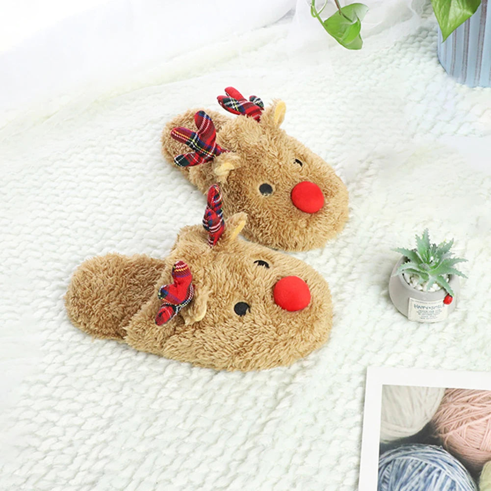 Christmas Reindeer Slippers House Flat Floor Soft Slides Non-Slip Winter Slippers Slip-On Slippers Cozy Women Men for Xmas Gift