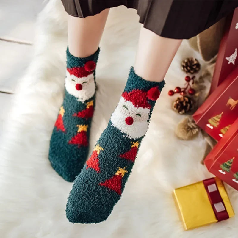 Christmas coral fleece socks mid-tube warm thickened floor sleep cartoon socks