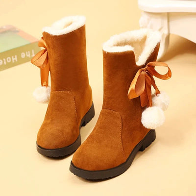 Girls Winter Boots Warm Plush Christmas Red Boots Cute Furry Children Cotton Shoes Anti-slip Kids Students Rubber Snow Boots