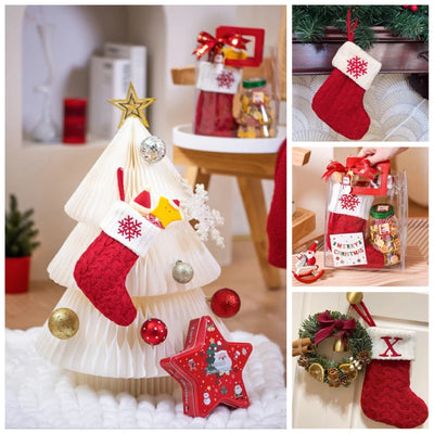 Letters Christmas Stocking New Knitting Christmas Tree Pendant Decorations For Home Xmas Gift Snowflake Alphabet Christmas Socks