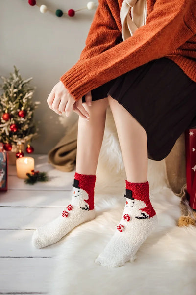 Christmas coral fleece socks mid-tube warm thickened floor sleep cartoon socks