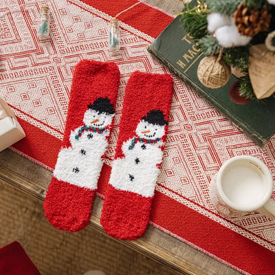 Christmas coral fleece socks mid-tube warm thickened floor sleep cartoon socks