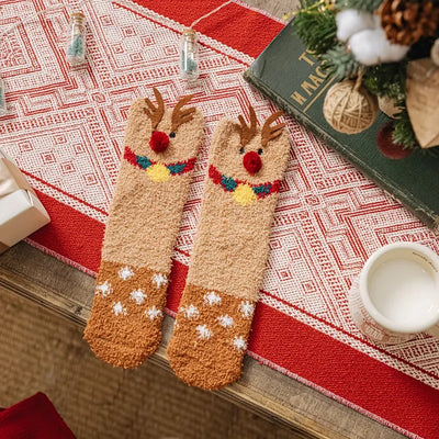 Christmas coral fleece socks mid-tube warm thickened floor sleep cartoon socks