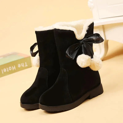 Girls Winter Boots Warm Plush Christmas Red Boots Cute Furry Children Cotton Shoes Anti-slip Kids Students Rubber Snow Boots