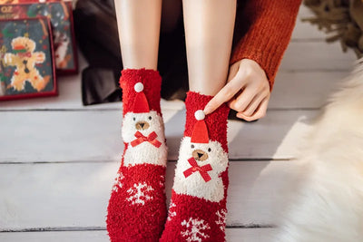 Christmas coral fleece socks mid-tube warm thickened floor sleep cartoon socks